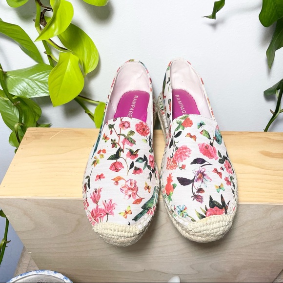 NWT size 7 floral print bohemian pink and white colorful bird flat loafers - Picture 6 of 11